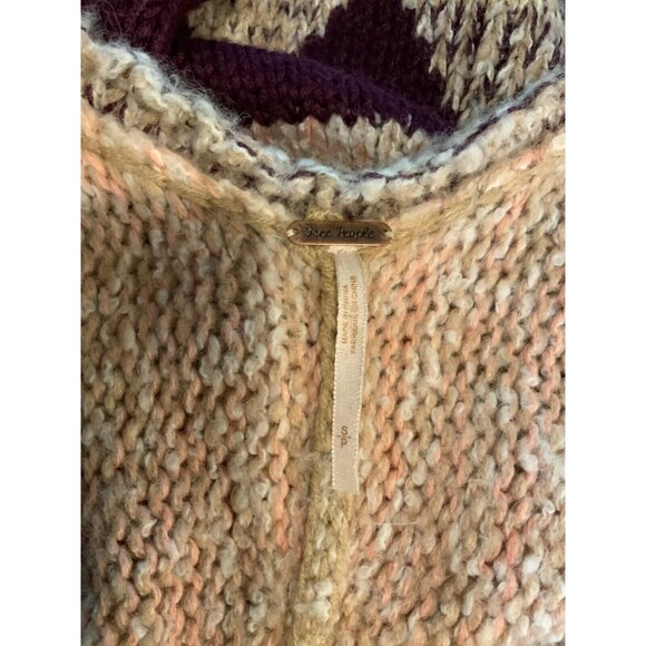 Free People Purple Tan Geometric Knit Cardigan, Size S - Picture 5 of 5
